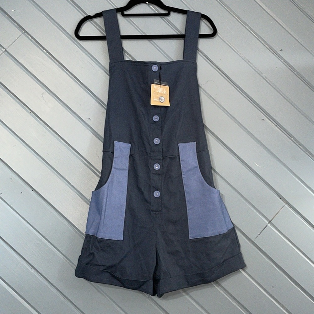 Smak Parlour Blue color block sleeveless romper